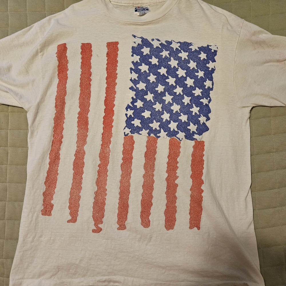 ​Vtg 1990s USA Flag Political Tee Single Stitch Hanes Beefy-T XL True Vintage